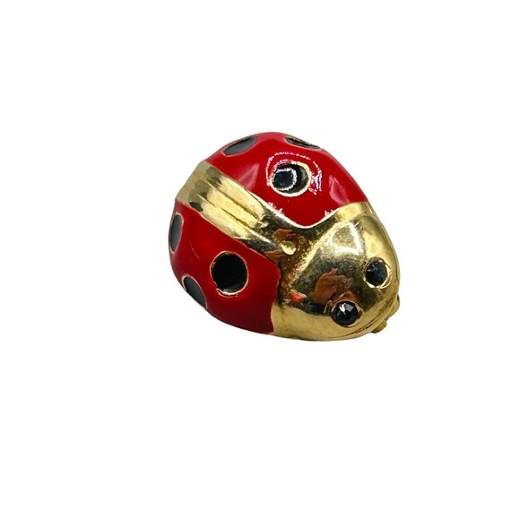 Vintage Lady Bug Small Pin Signed Gay Boyer Red Enamel Over Gold Tone Insect Pin - Picture 1 of 7